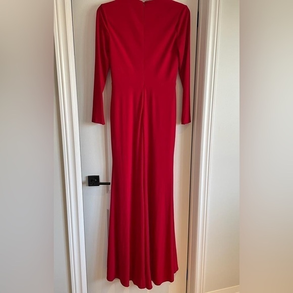 Nwt Ieena by Mac Duggal Gathered Pearl Long Sleeve  Keyhole Gown Dress in Red - Picture 5 of 12